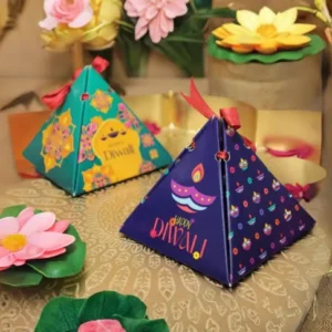 Happy Diwali Turquoise Pyramid Box