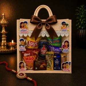 Jute Bag Rakhi Gift Hamper – Cream Colour